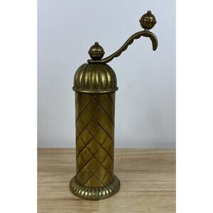 Vintage Engraved Brass Coffee Pepper Spice Mill Grinder Hand Crank 7.5”